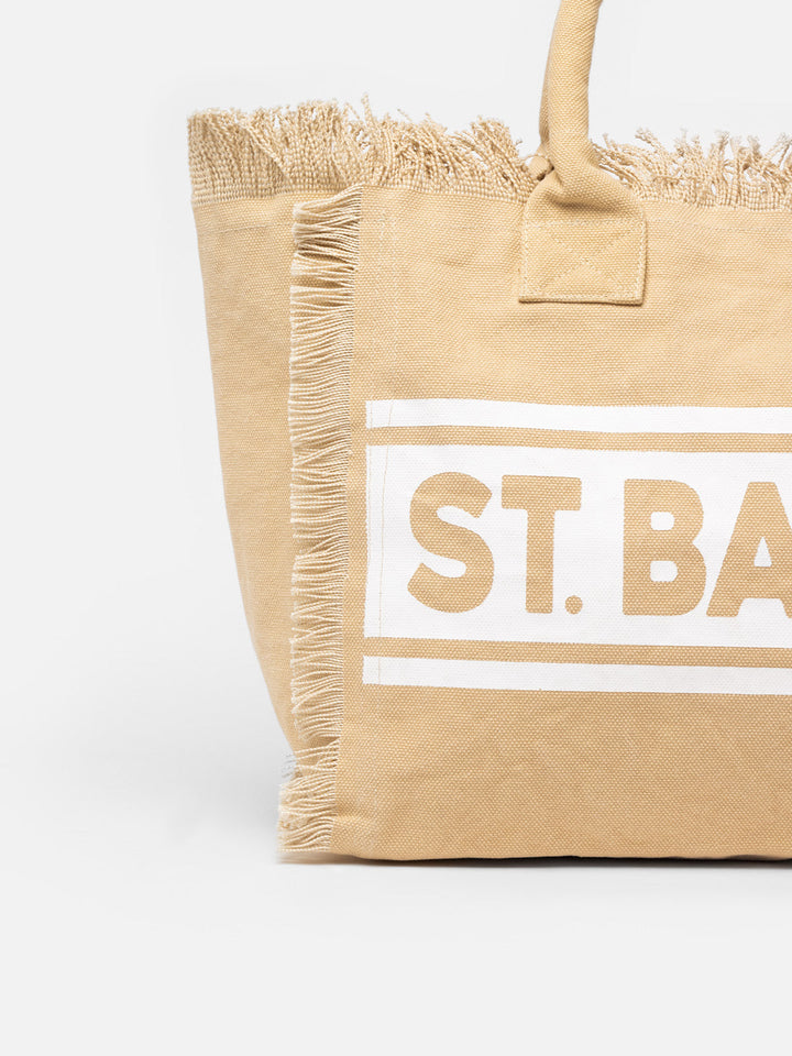 Vanity Beige Cotton Canvas Shoulder Bag