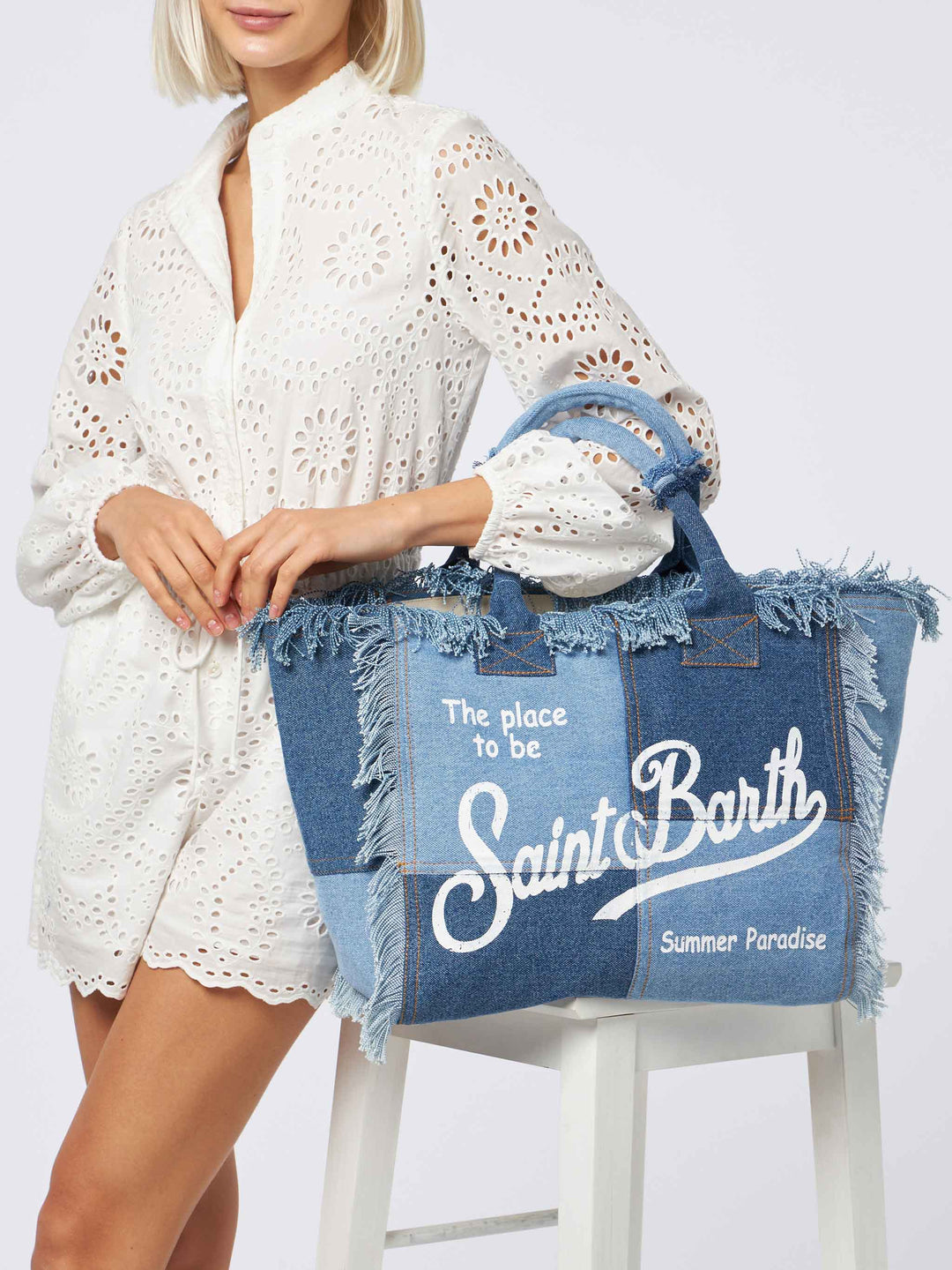 Vanity Denim Patchwork Canvas Shoulder Bag