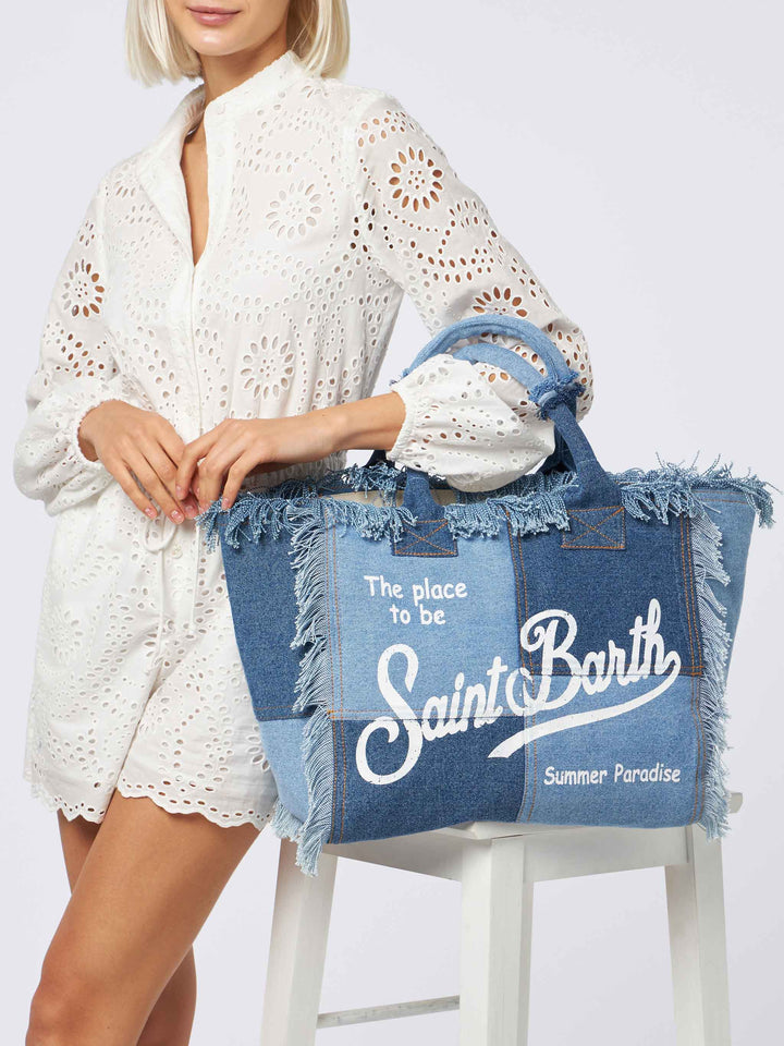 Vanity Denim Patchwork Canvas Shoulder Bag