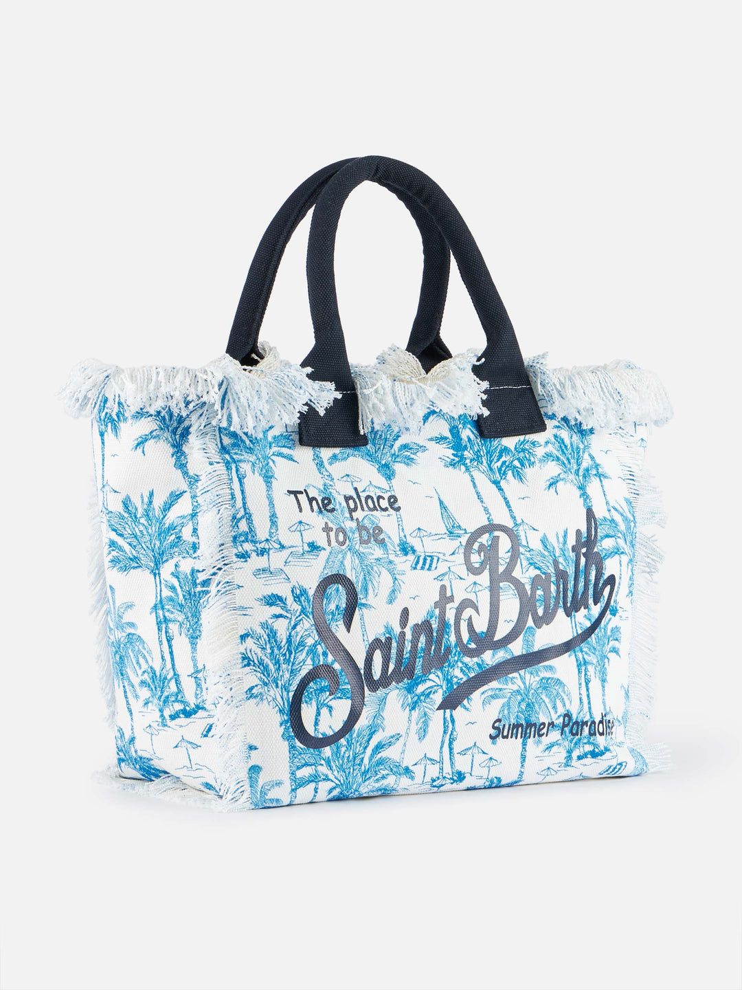Tracolla Vanity in canvas di cotone bluette con stampa Toile de Jouy