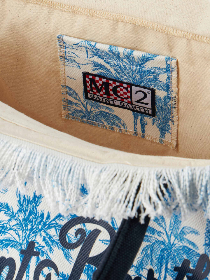 Tracolla Vanity in canvas di cotone bluette con stampa Toile de Jouy