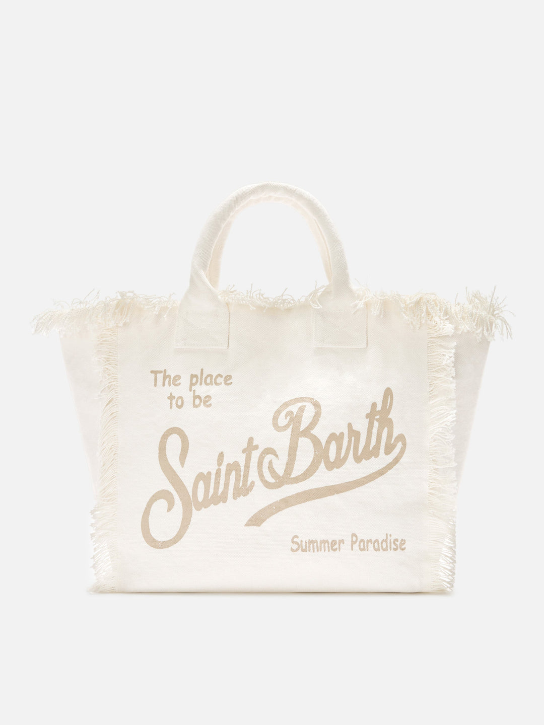Regular White Canvas Vanity Bag with Fringe