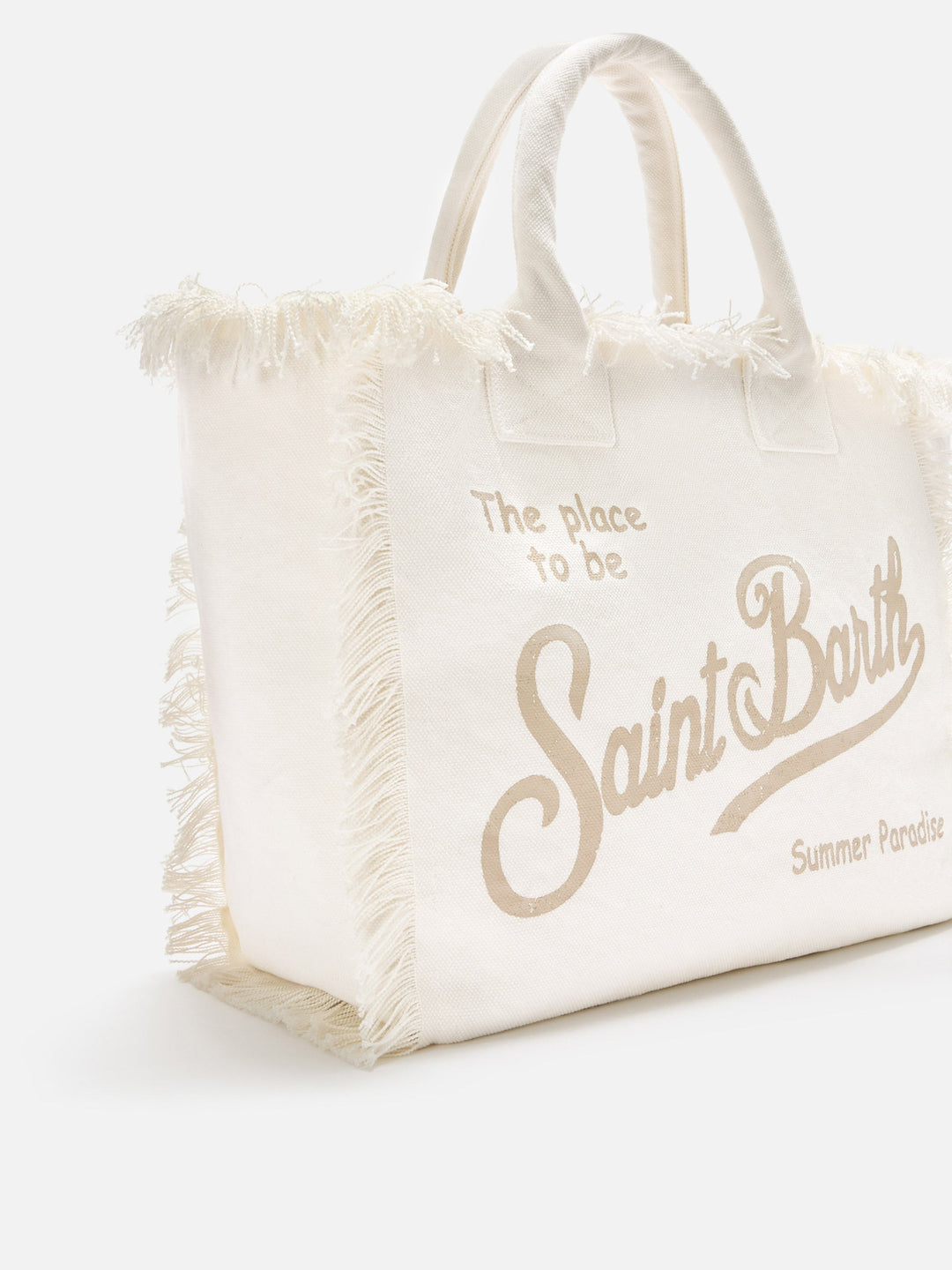 Regular White Canvas Vanity Bag with Fringe