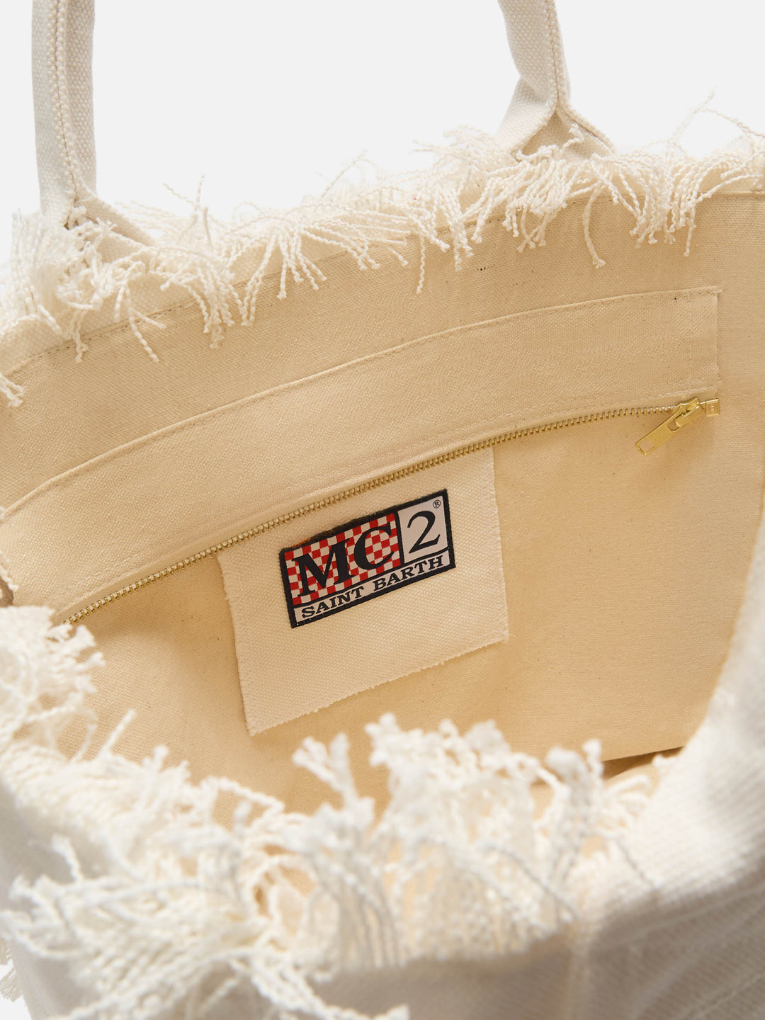 Regular White Canvas Vanity Bag with Fringe
