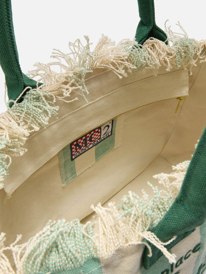 Regular Canvas Vanity Bag with Light Green Vertical Stripes