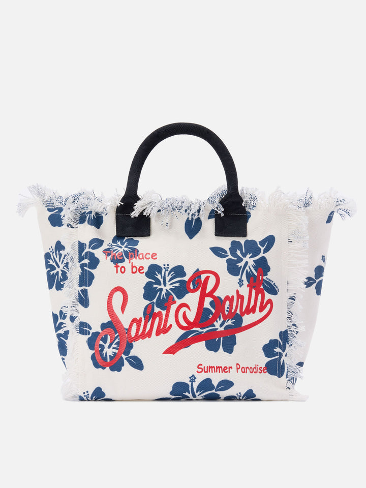 Regular Canvas Vanity Bag with Hibiscus Print