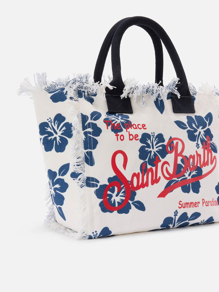 Regular Canvas Vanity Bag with Hibiscus Print