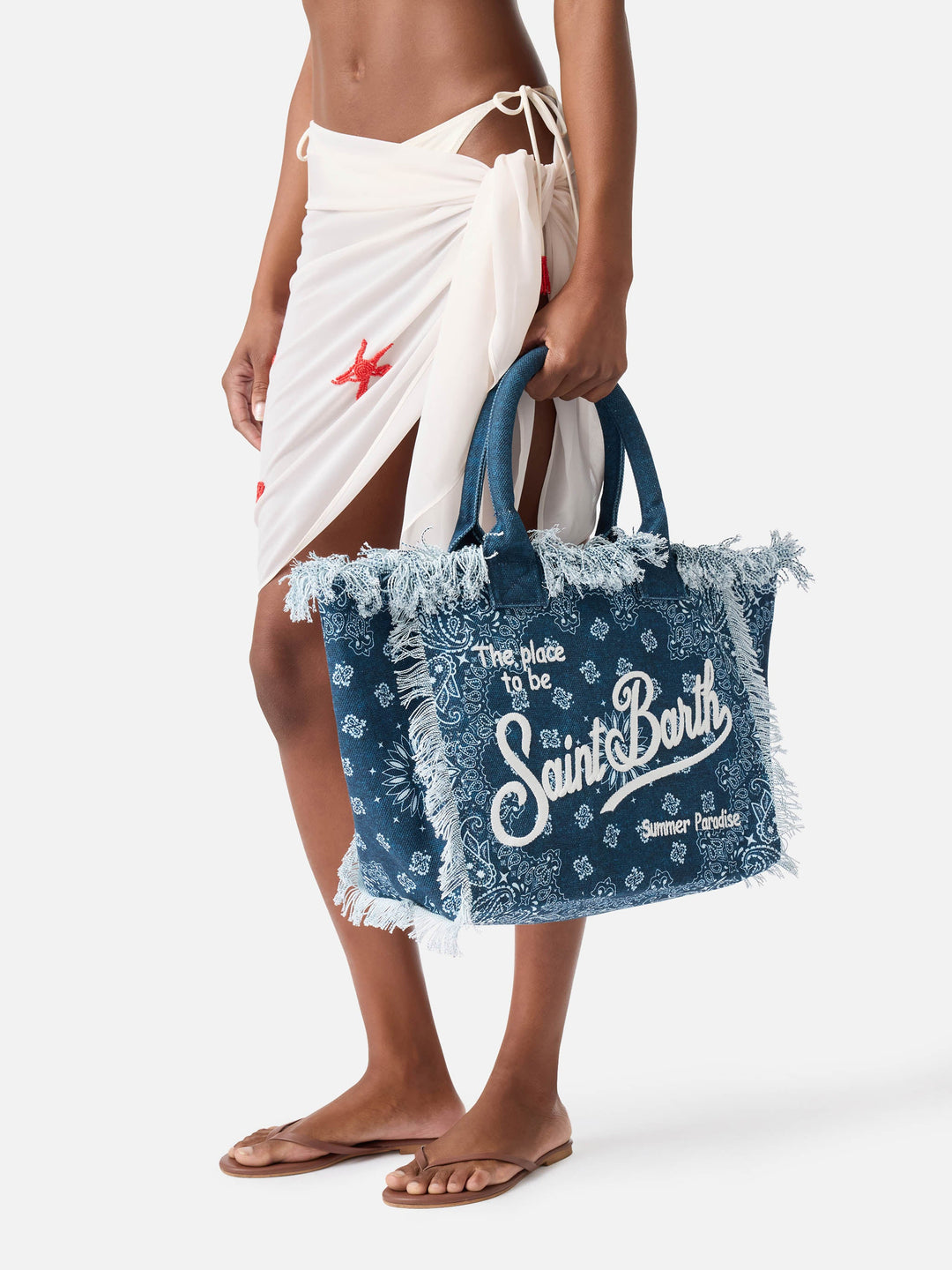 Regular Canvas Vanity Bag in Sky Blue with Bandana Print