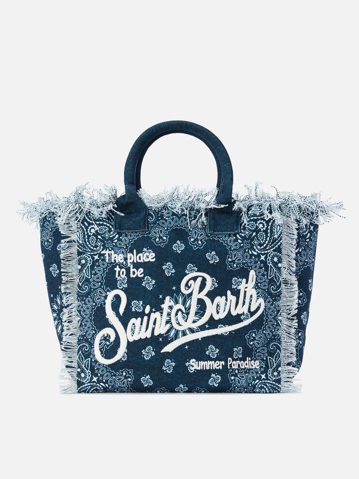 Regular Canvas Vanity Bag in Sky Blue with Bandana Print