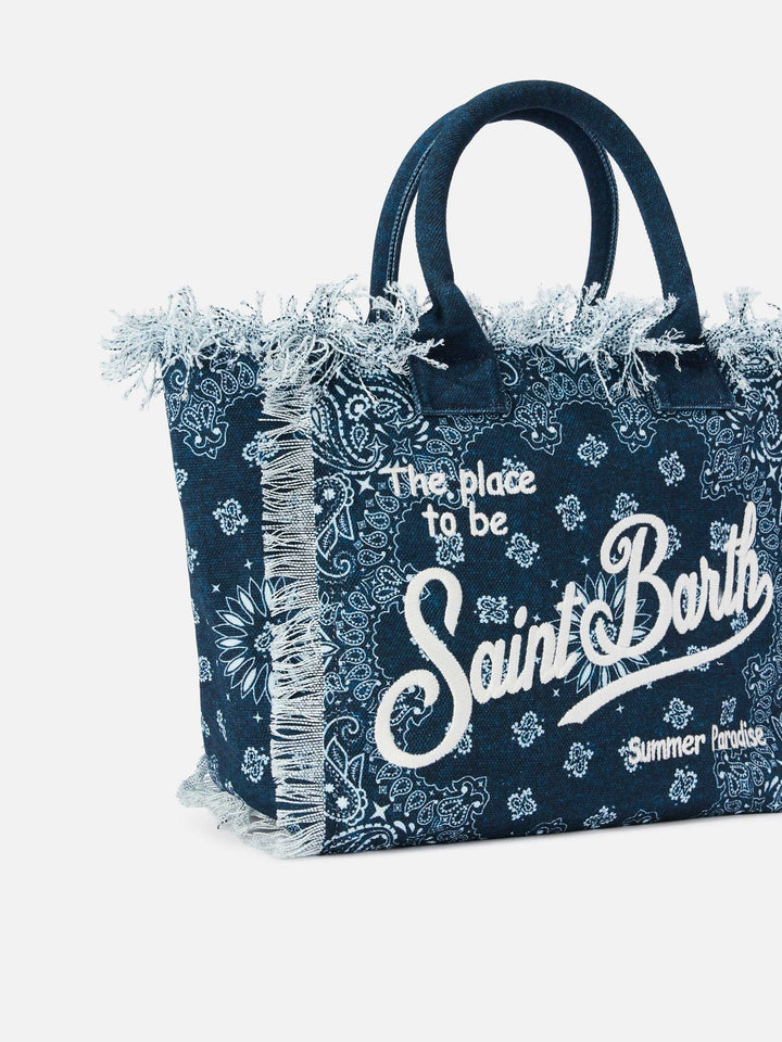 Regular Canvas Vanity Bag in Sky Blue with Bandana Print