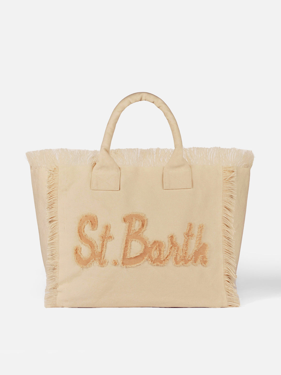 Borsa a spalla beige in canvas di cotone con patch logo Saint Barth