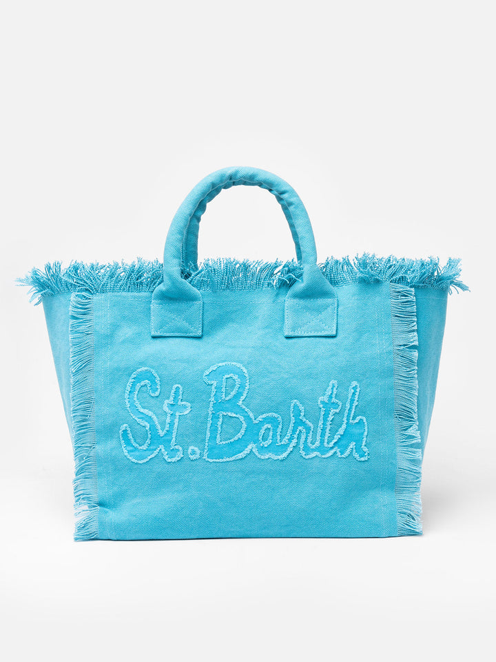 Shopping Bag Vanity in Azzurro Cotone con Patch Logo
