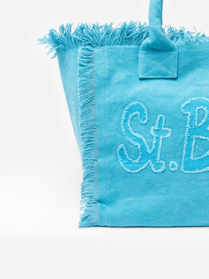 Shopping Bag Vanity in Azzurro Cotone con Patch Logo