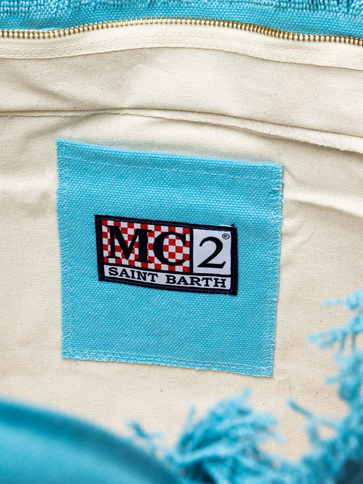 Shopping Bag Vanity in Azzurro Cotone con Patch Logo