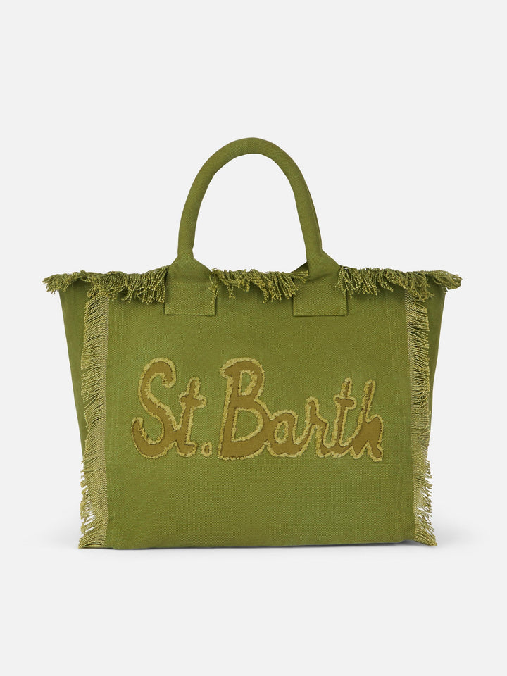 Tote Bag Vanity in Cotone Verde Militare con Patch Logo