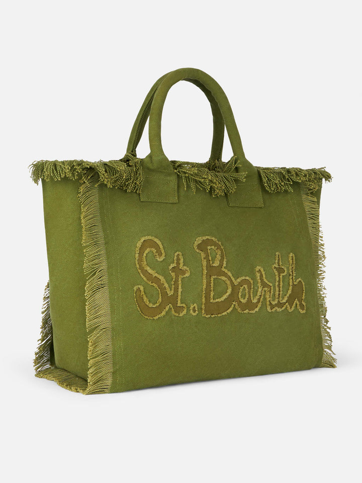 Tote Bag Vanity in Cotone Verde Militare con Patch Logo