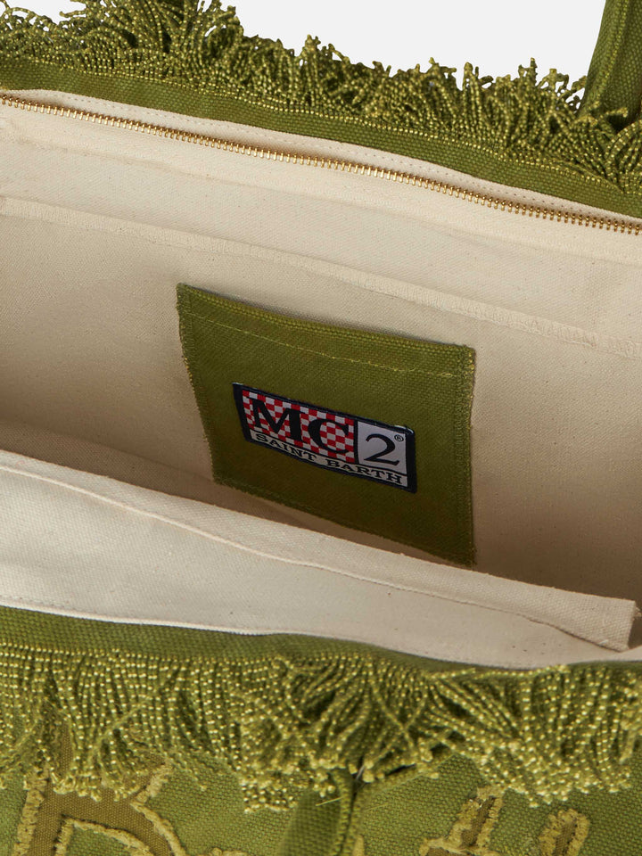 Tote Bag Vanity in Cotone Verde Militare con Patch Logo