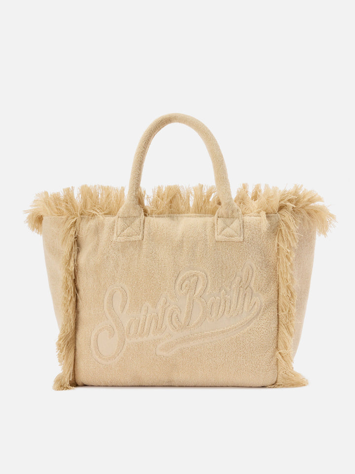Beige Solid Color Terry Cloth Vanity Bag