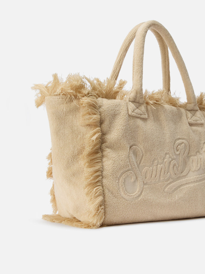 Beige Solid Color Terry Cloth Vanity Bag