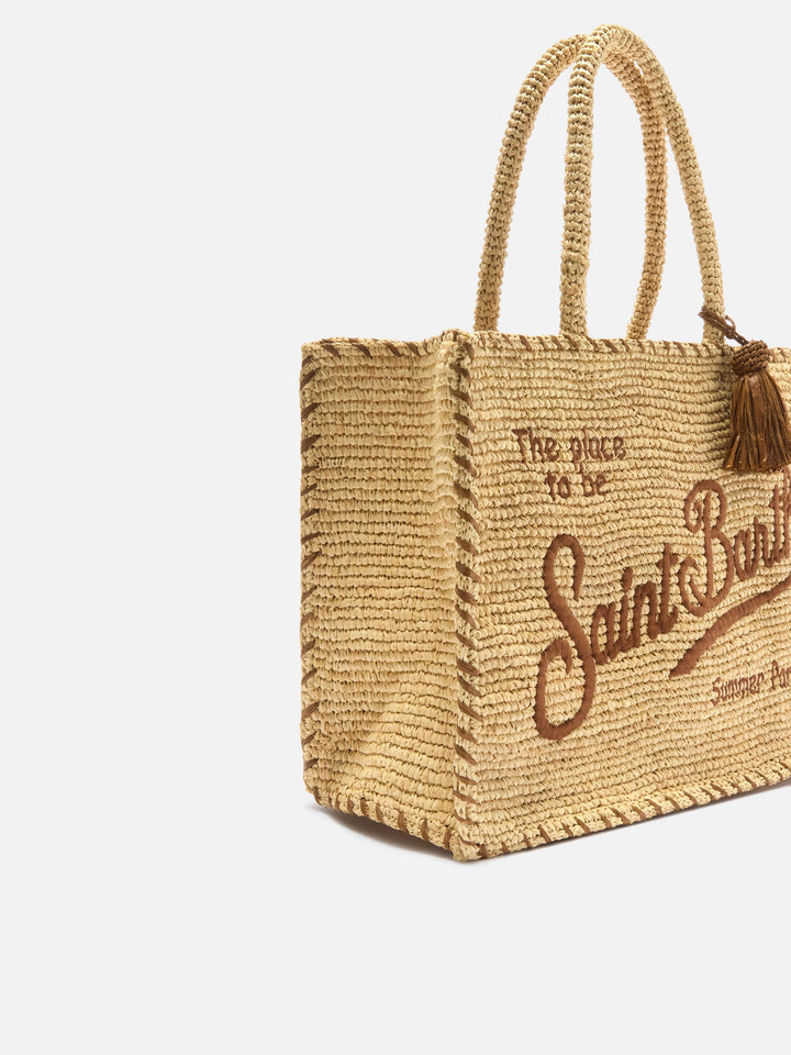 Raffia Vanity Bag with Brown Accents
