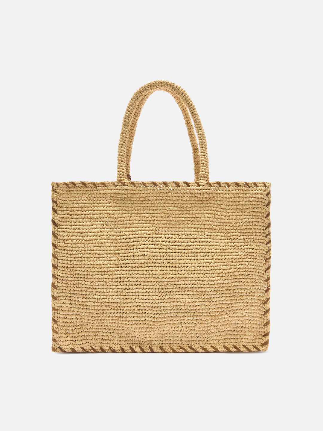 Raffia Vanity Bag with Brown Accents