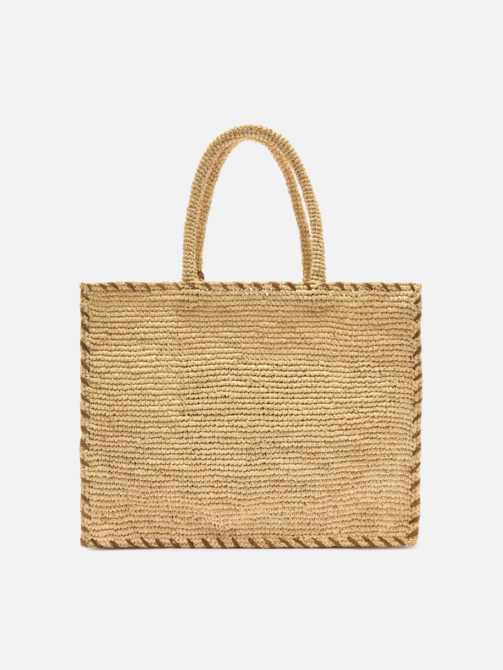 Raffia Vanity Bag with Brown Accents