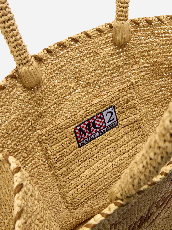 Raffia Vanity Bag with Brown Accents