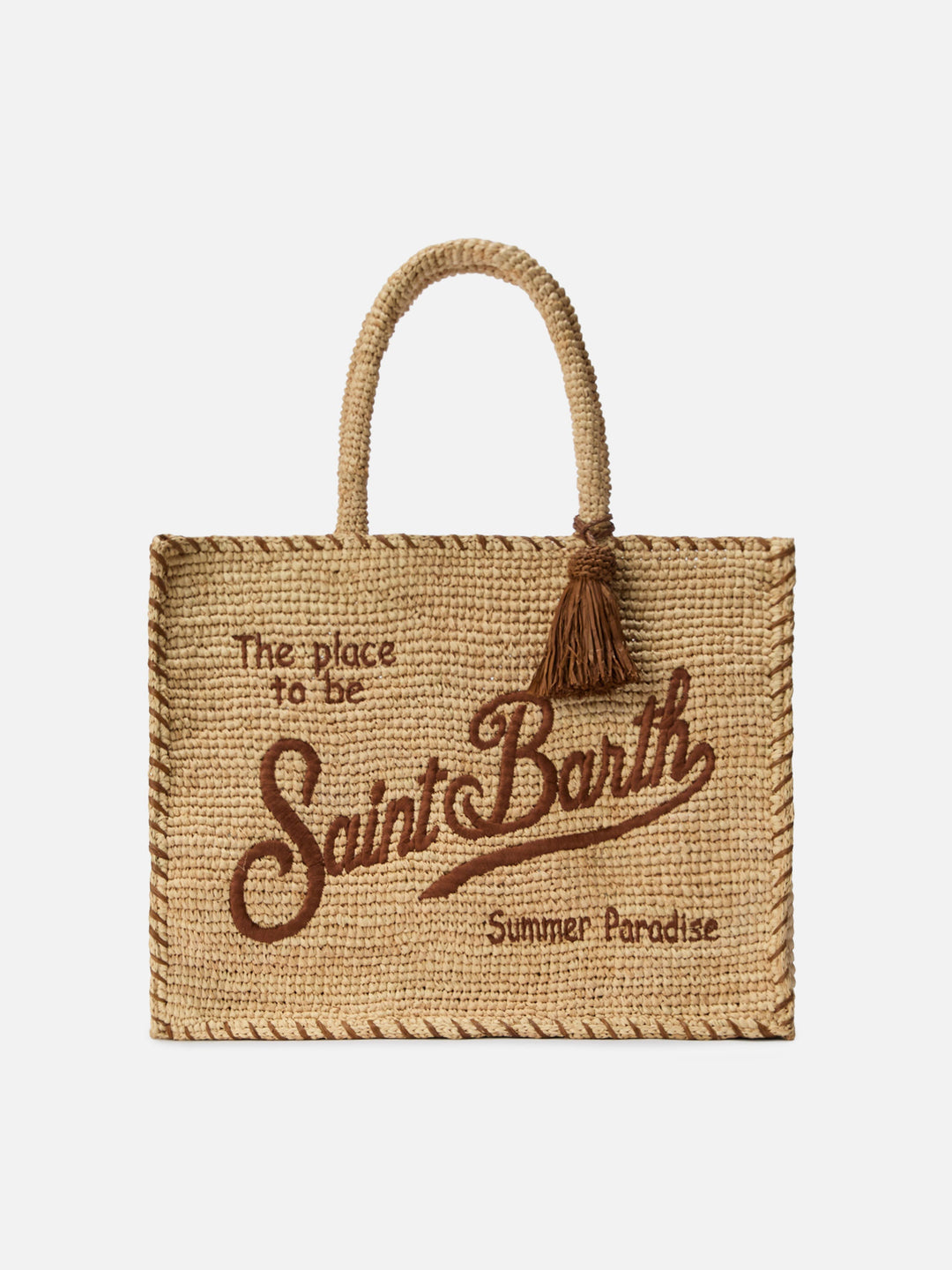 Raffia Vanity Bag with Brown Accents