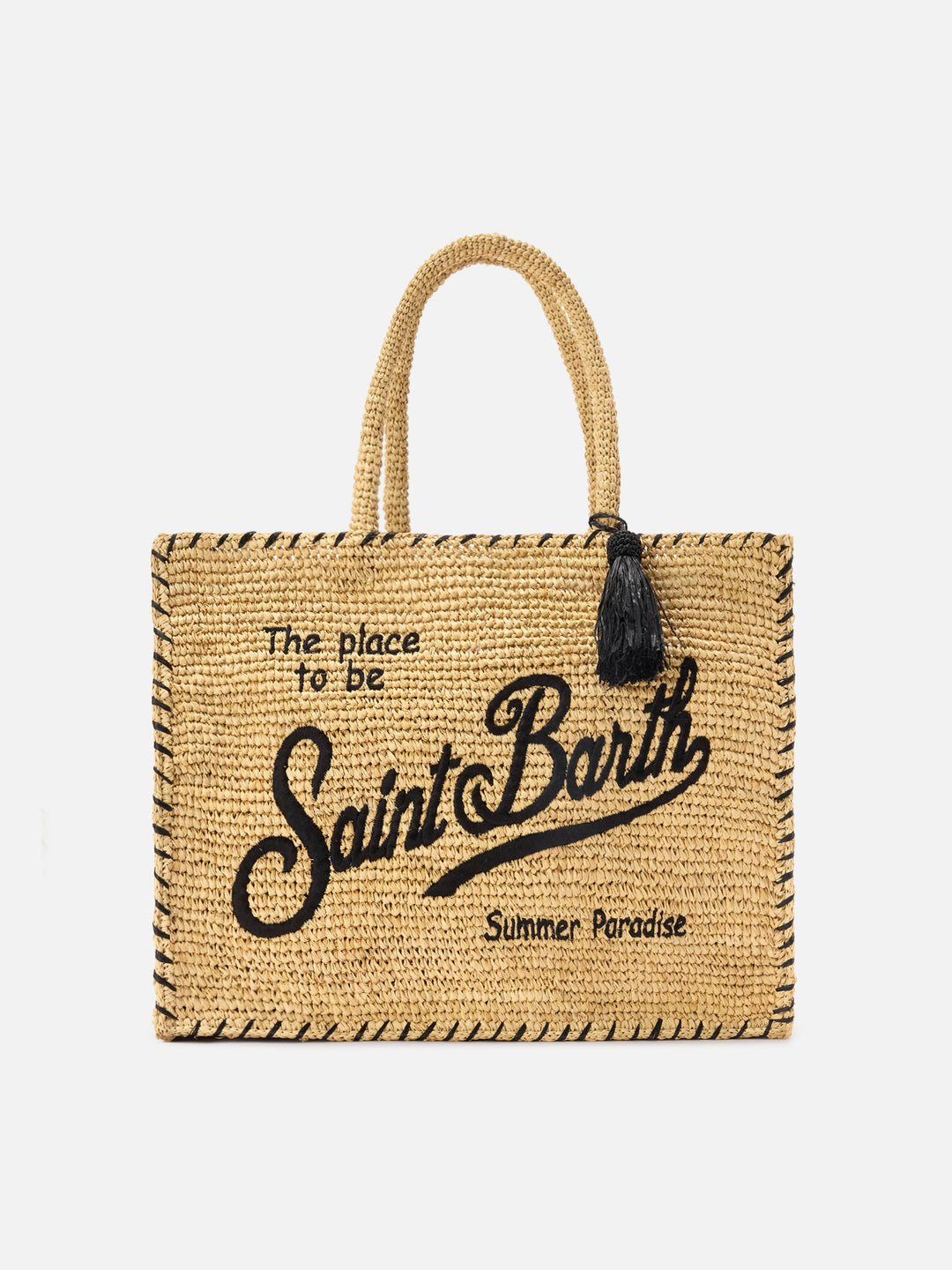 Regular Raffia Vanity Bag with Black Accents