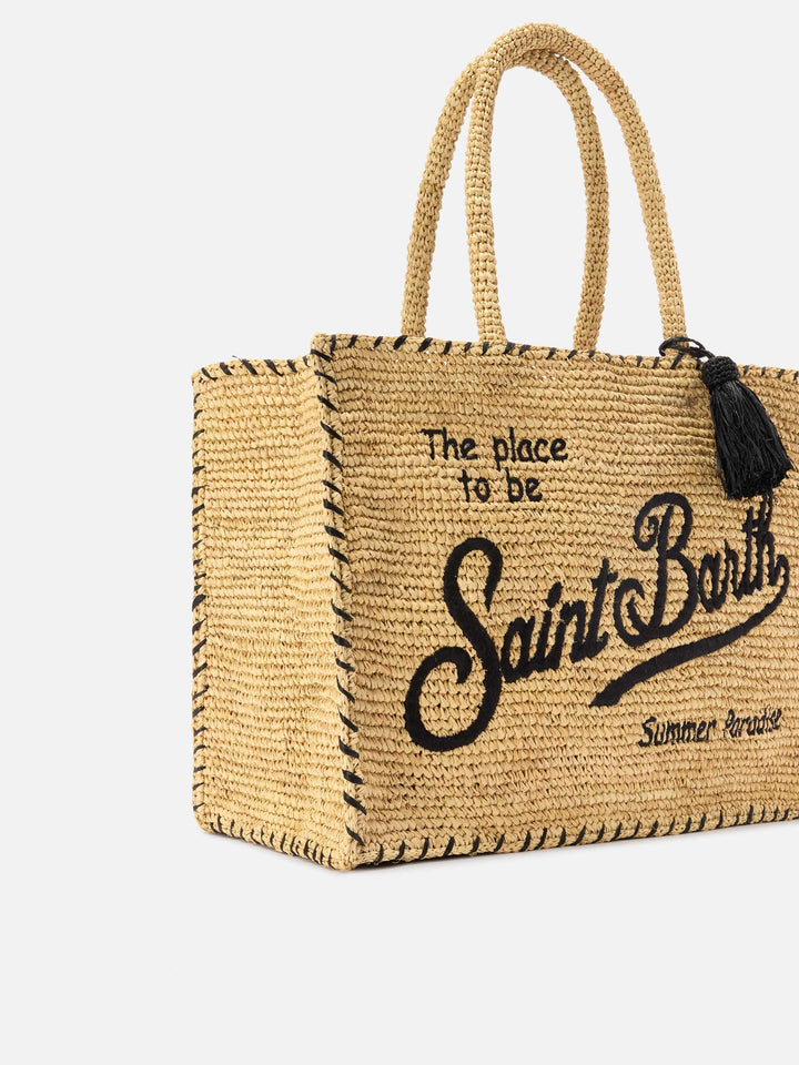 Regular Raffia Vanity Bag with Black Accents
