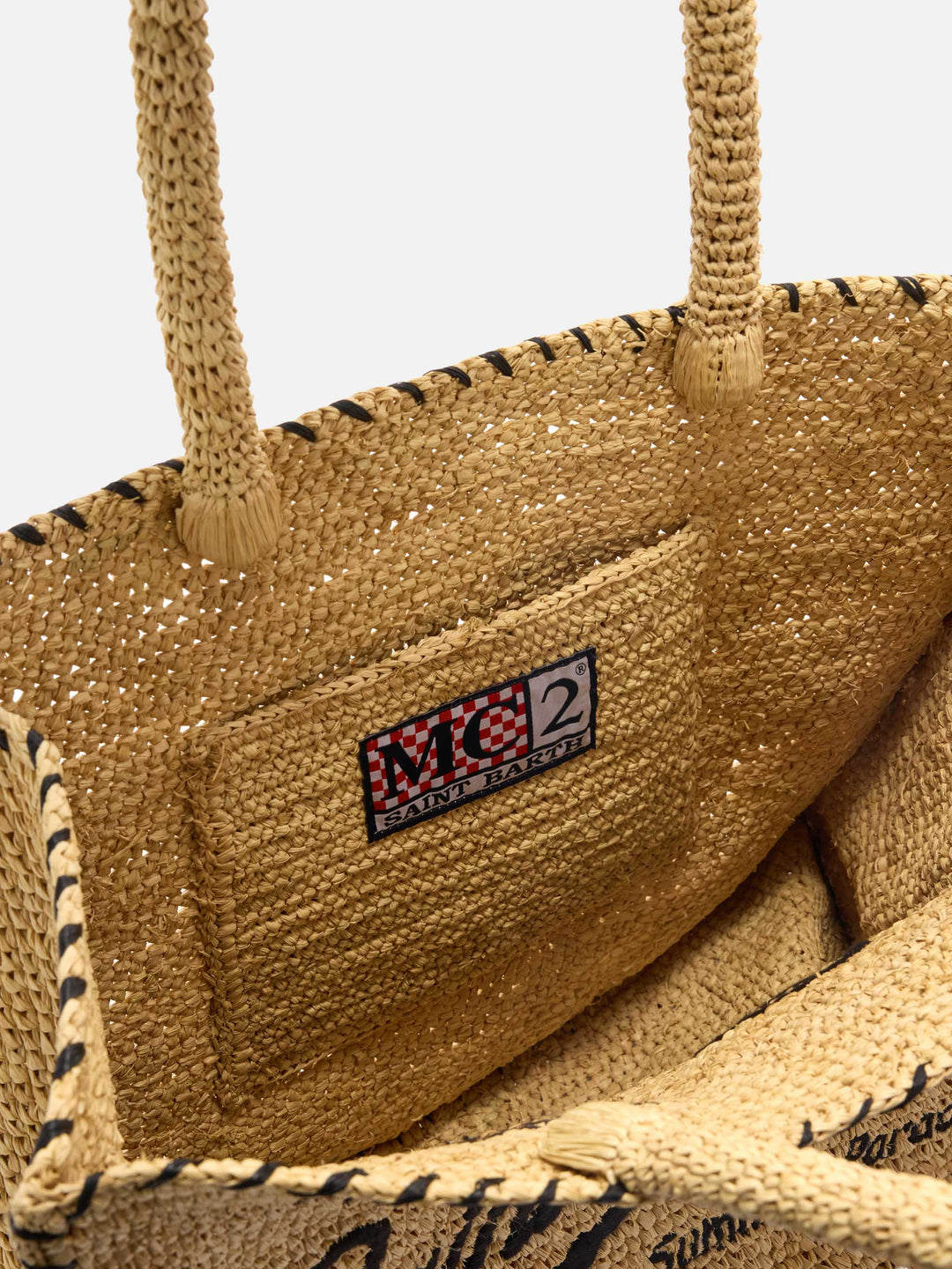 Regular Raffia Vanity Bag with Black Accents