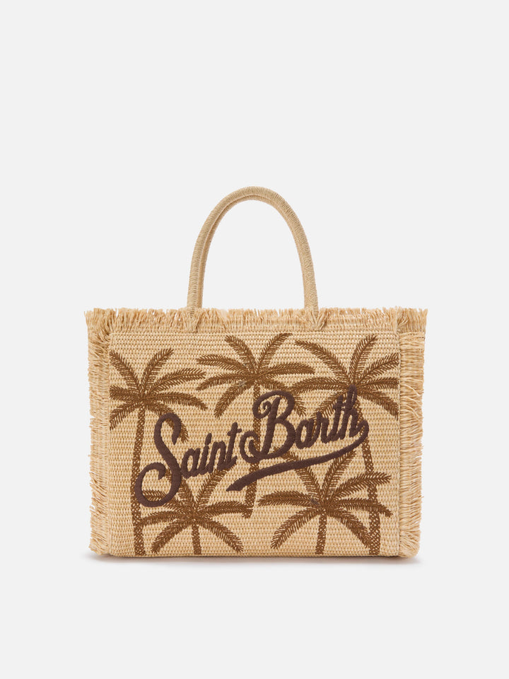 Regular Straw Effect Vanity Bag with Palm Embroidery