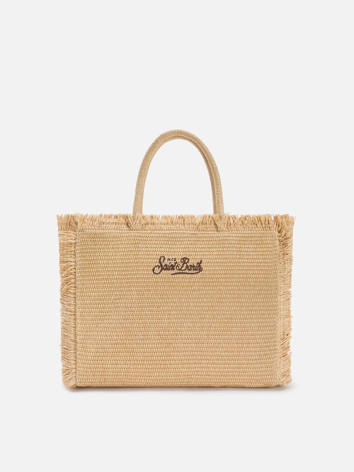 Regular Straw Effect Vanity Bag with Palm Embroidery