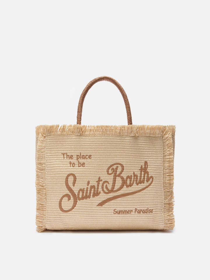 Borsa Vanity Regular in Stile Paglia con Logo Ricamato