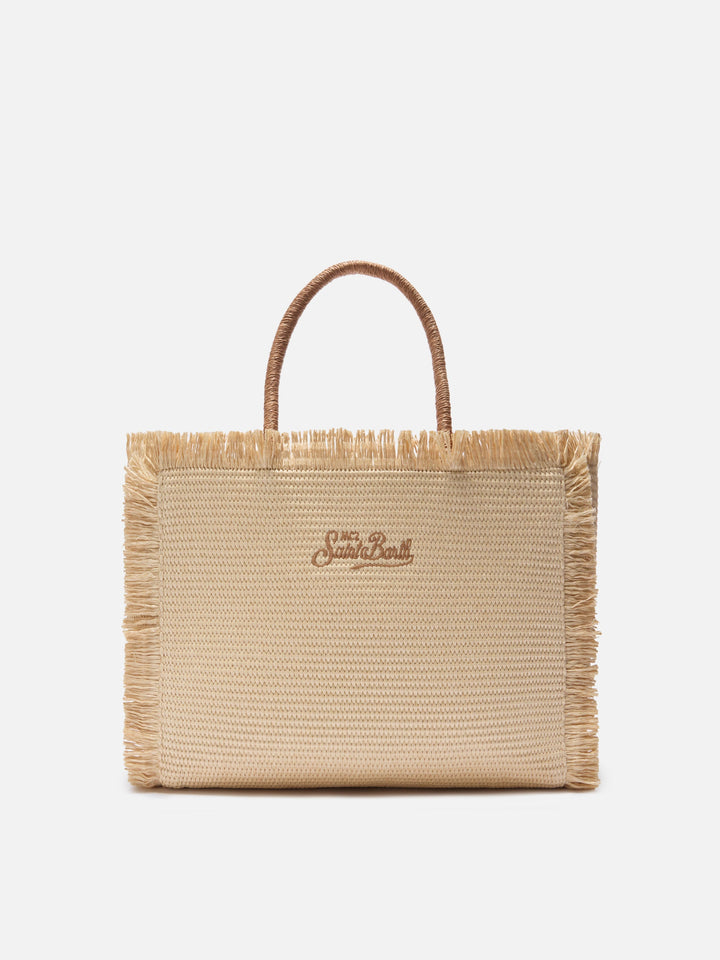 Borsa Vanity Regular in Stile Paglia con Logo Ricamato