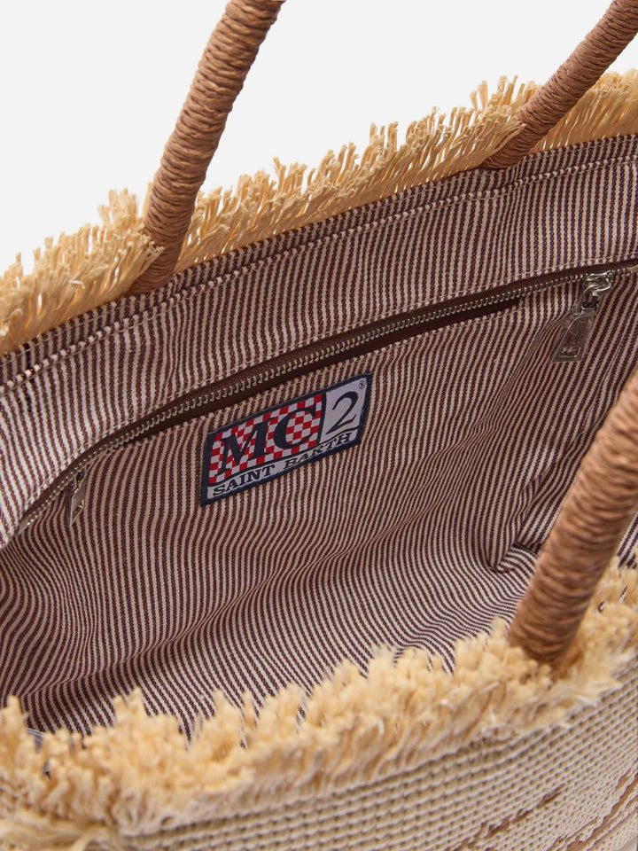 Borsa Vanity Regular in Stile Paglia con Logo Ricamato