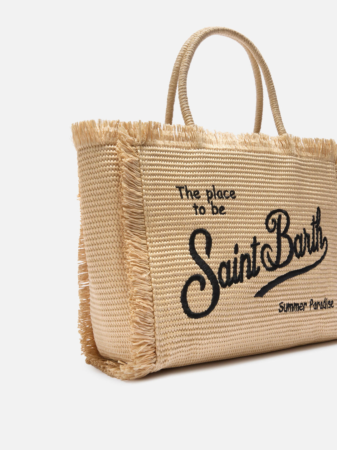Borsa Vanity Regular in Stile Paglia con Logo Ricamato a Contrasto