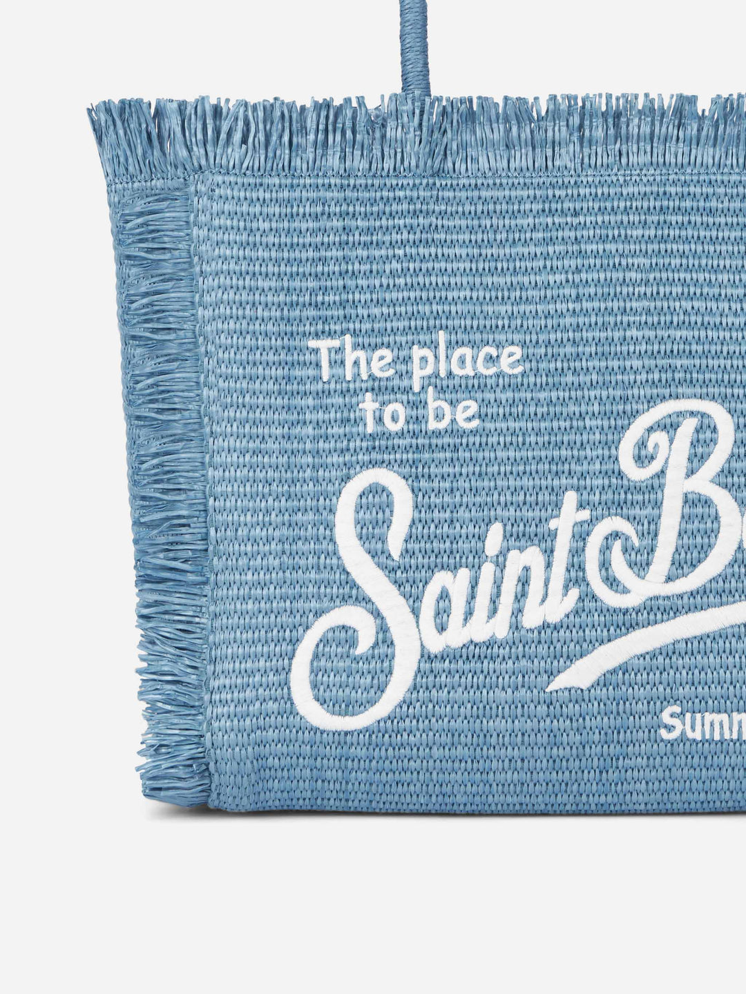 Blue Denim Straw-Effect Vanity Shoulder Bag