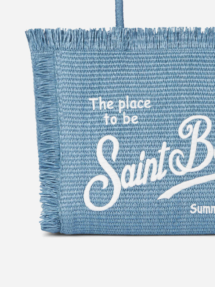 Blue Denim Straw-Effect Vanity Shoulder Bag