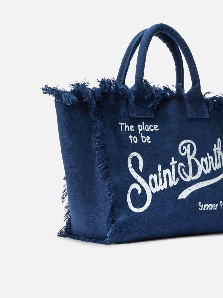 Regular Blue Solid Linen Vanity Bag