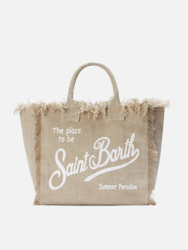 Beige Solid Linen Regular Vanity Bag