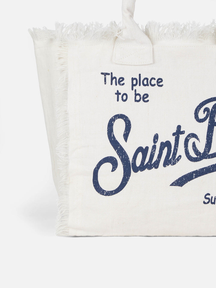 Borsa a Spalla Vanity in 100% Lino Bianco Panna