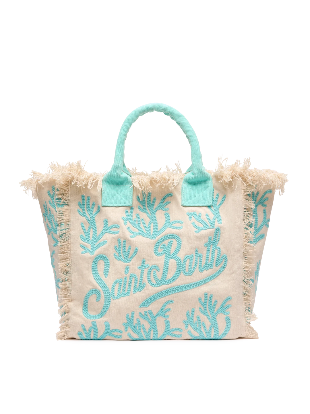 Vanity Rug Borsa a Spalla in Cotone Verde Acqua e Bianco
