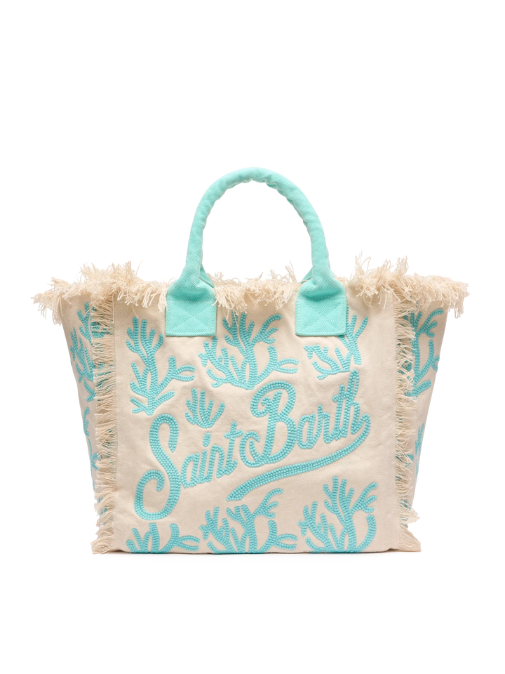 Vanity Rug Borsa a Spalla in Cotone Verde Acqua e Bianco