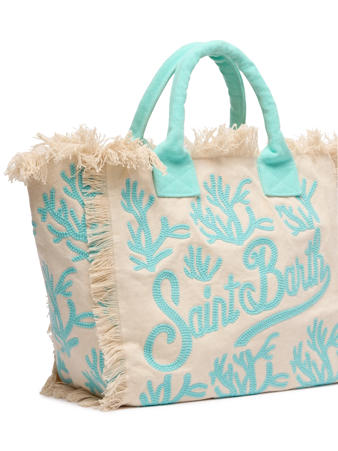 Vanity Rug Borsa a Spalla in Cotone Verde Acqua e Bianco
