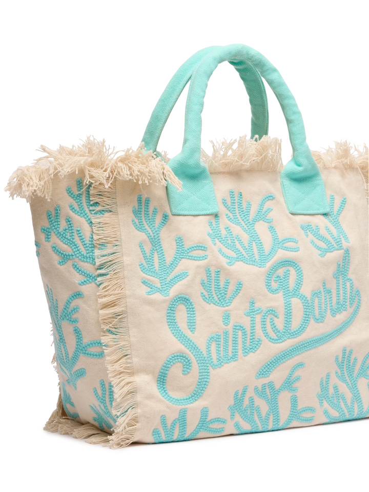 Vanity Rug Borsa a Spalla in Cotone Verde Acqua e Bianco