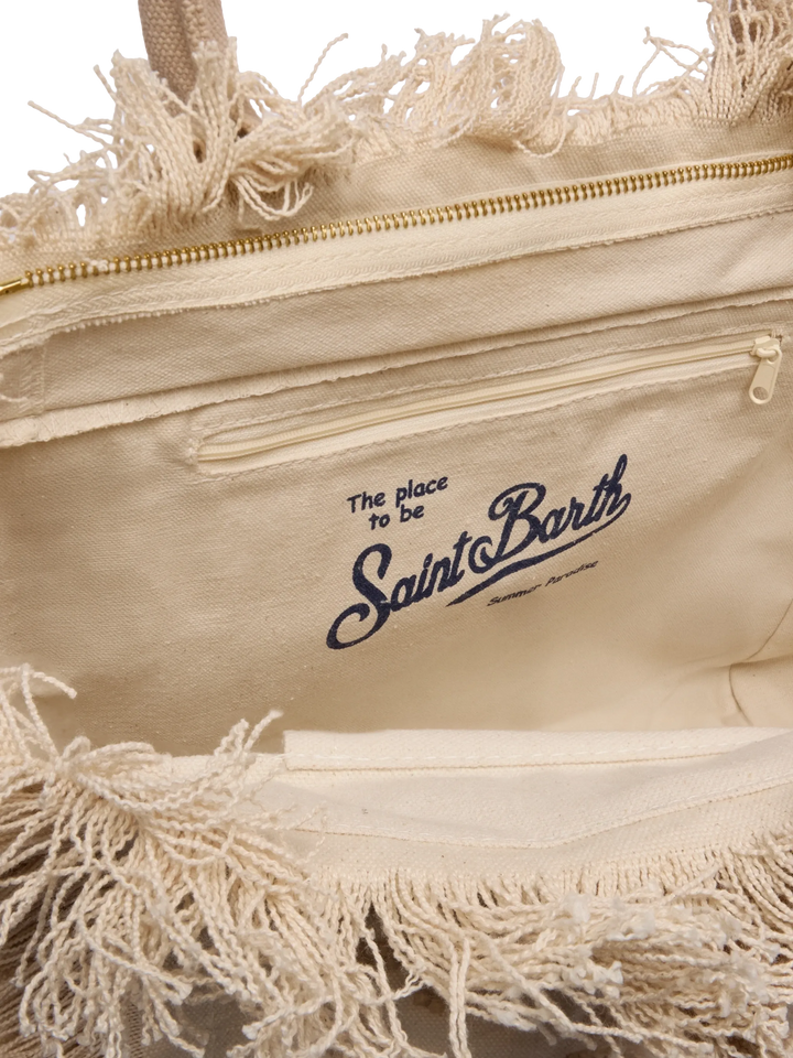 Borsa Vanity regular in canvas con ricamo lily tufting beige