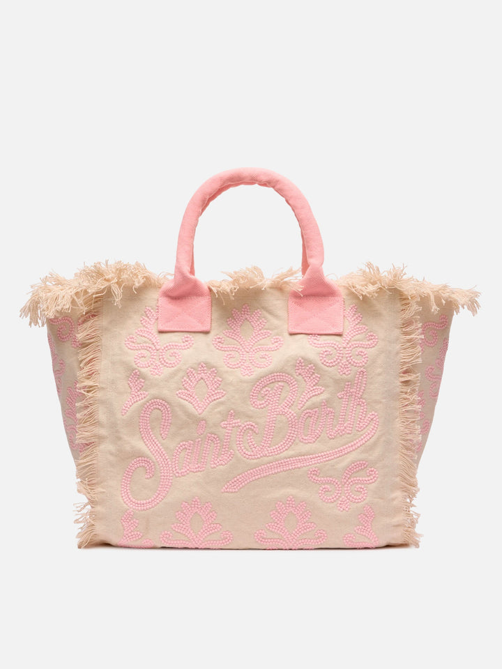 Vanity Rug Borsa a Spalla in Cotone Rosa e Bianco