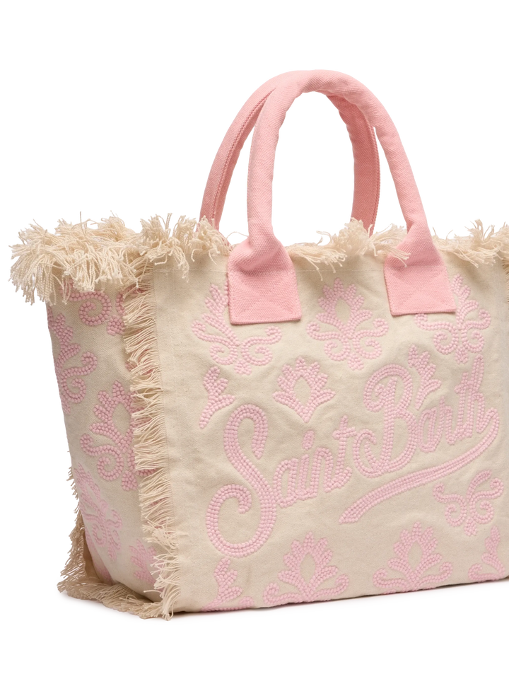Vanity Rug Borsa a Spalla in Cotone Rosa e Bianco