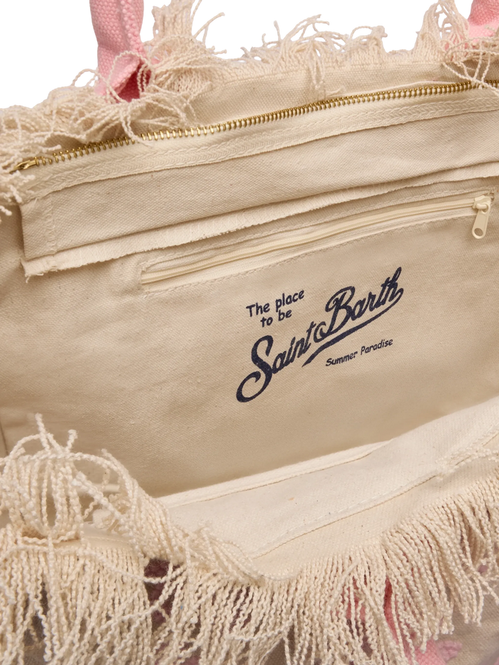 Vanity Rug Borsa a Spalla in Cotone Rosa e Bianco